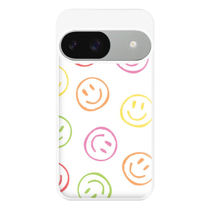 Colourful Sketched Smileys Pattern Phone Case for Google Pixel 9 / 9 Pro