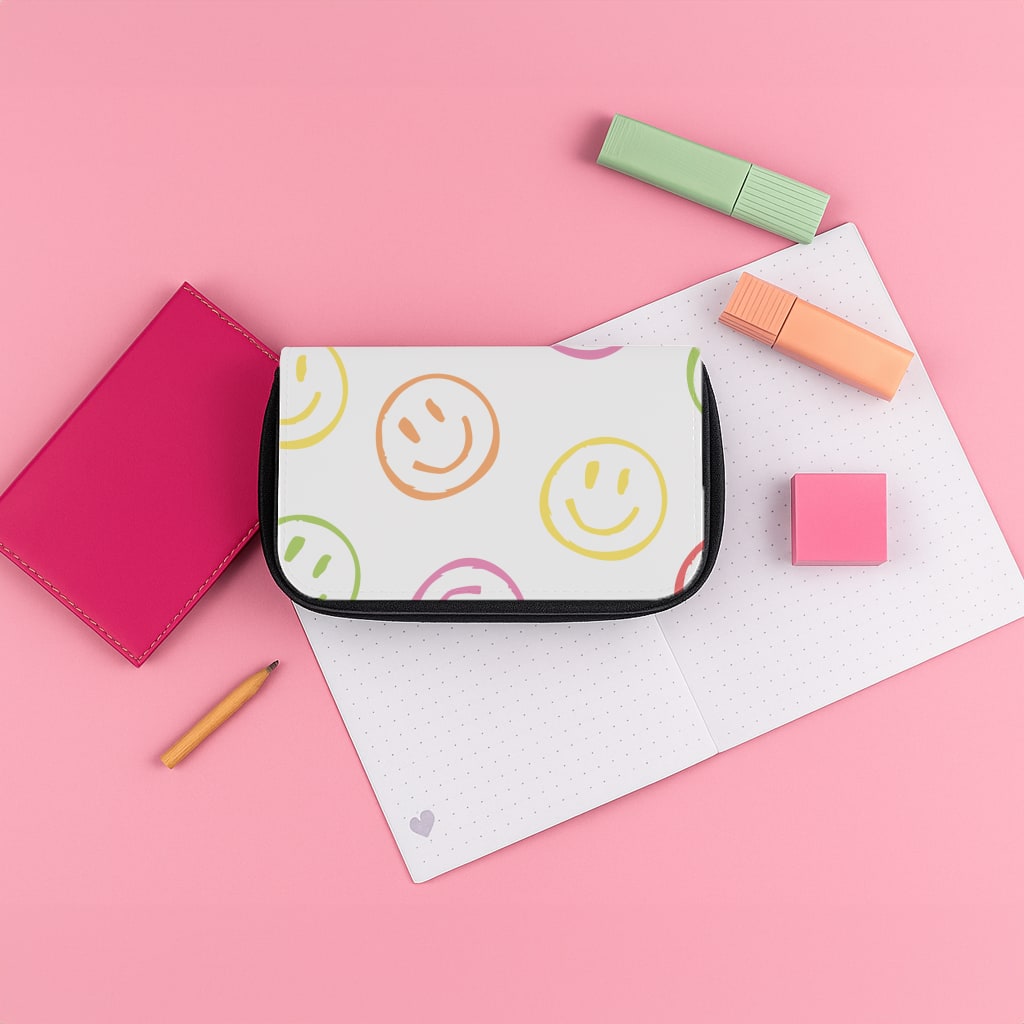 Colourful Sketched Smileys Pattern Pencil Case