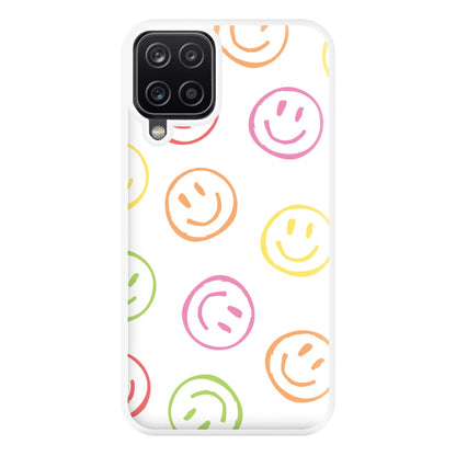 Colourful Sketched Smileys Pattern Phone Case for Galaxy A12