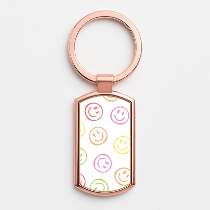Colourful Sketched Smileys Pattern Rose Gold Keyring