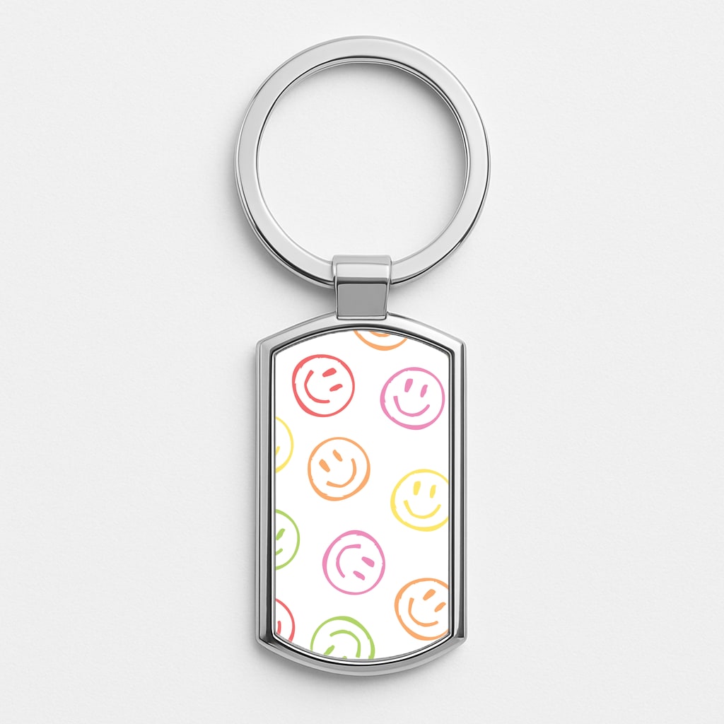 Colourful Sketched Smileys Pattern Luxury Keyring