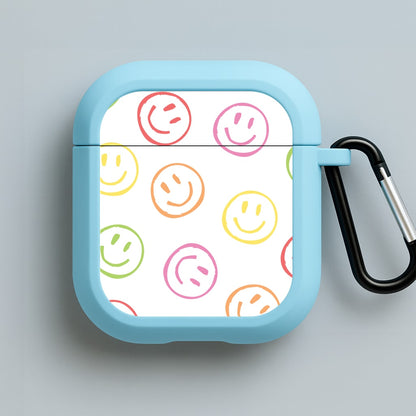 Colourful Sketched Smileys Pattern Blue AirPods Case