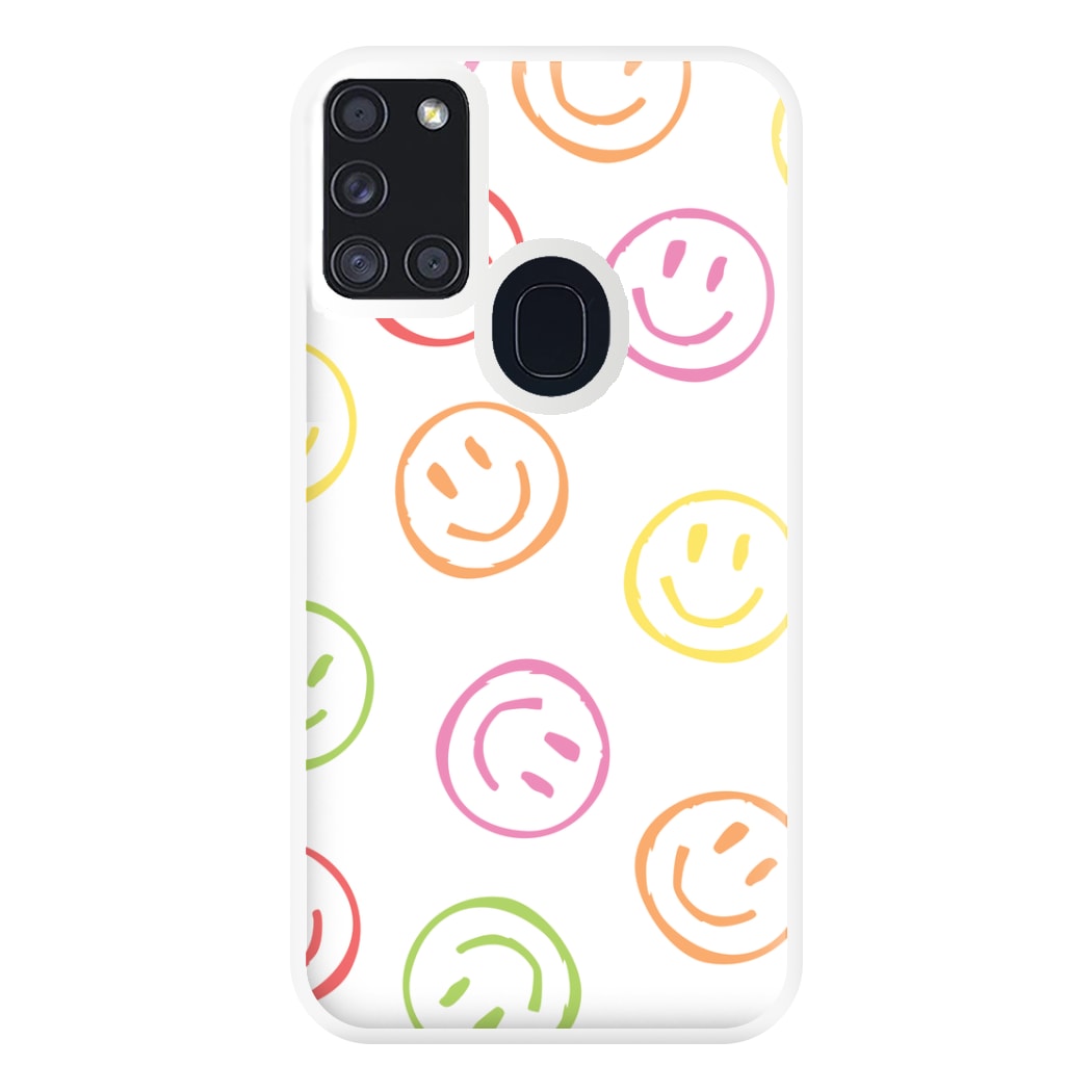 Colourful Sketched Smileys Pattern Phone Case for Galaxy A21s