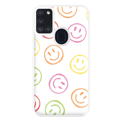 Colourful Sketched Smileys Pattern Phone Case for Galaxy A21s
