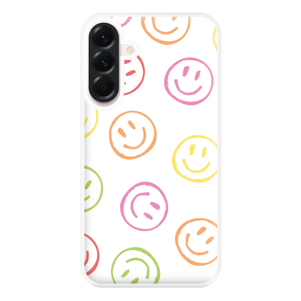 Colourful Sketched Smileys Pattern Phone Case for Galaxy A36