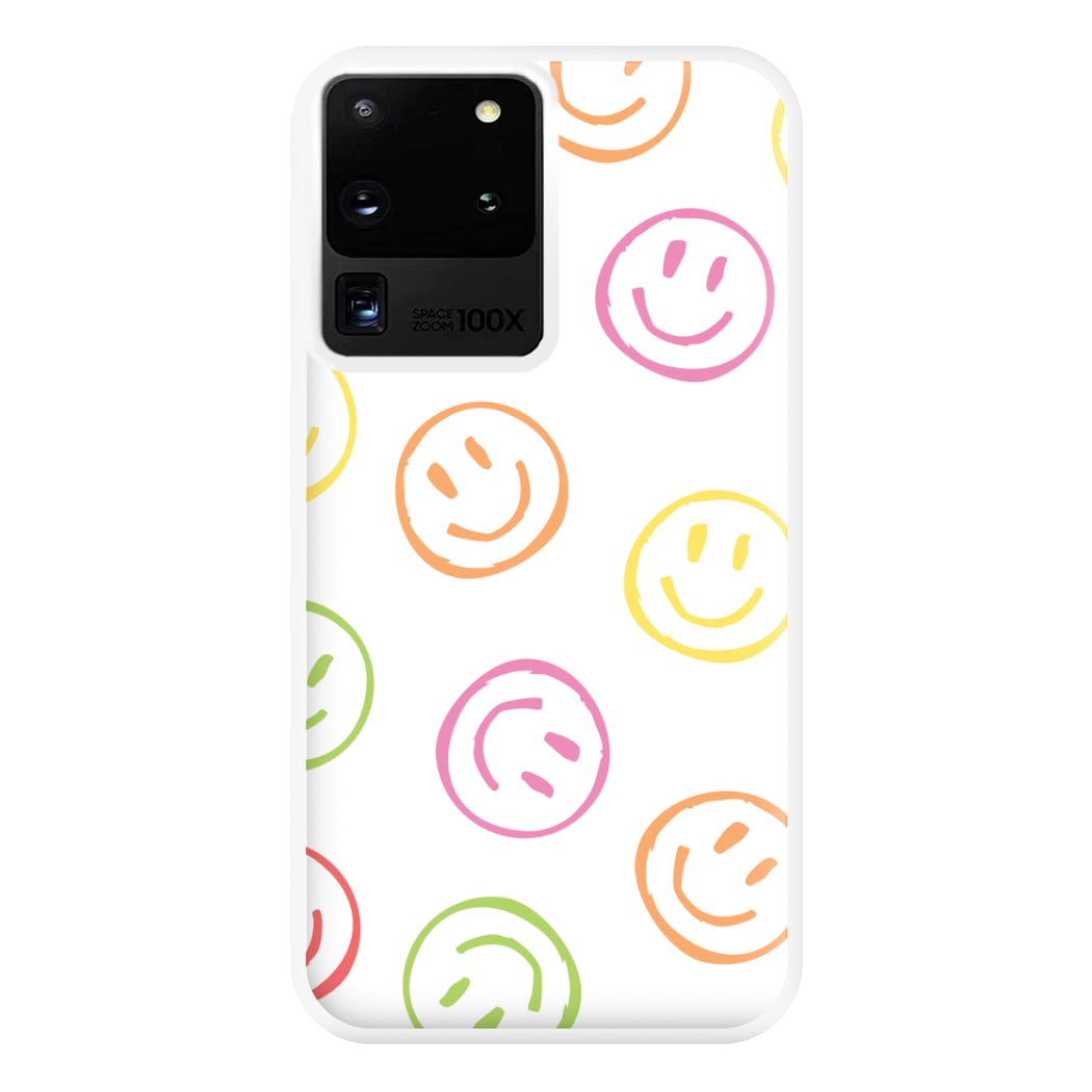 Colourful Sketched Smileys Pattern Phone Case for Galaxy S20 Ultra