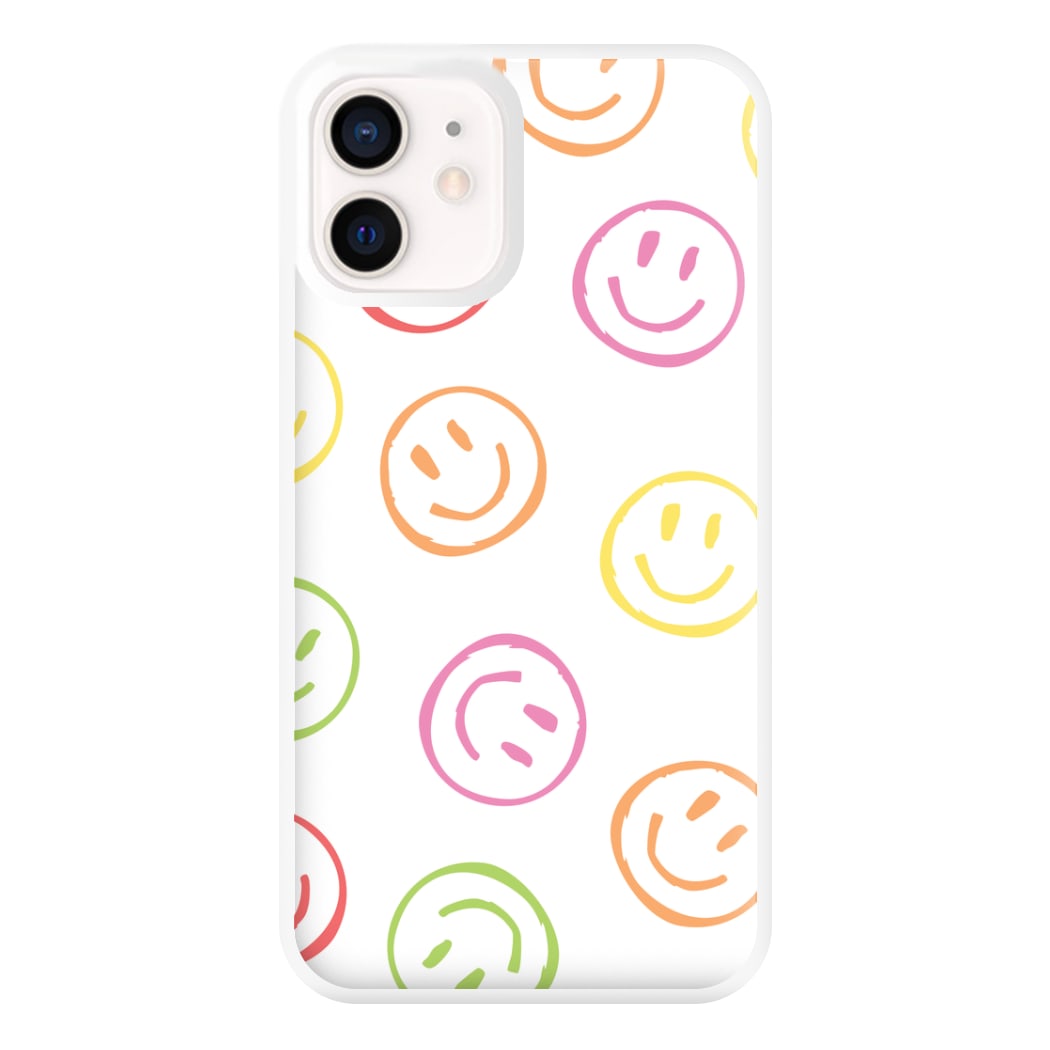 Colourful Sketched Smileys Pattern Phone Case for iPhone 13 Mini
