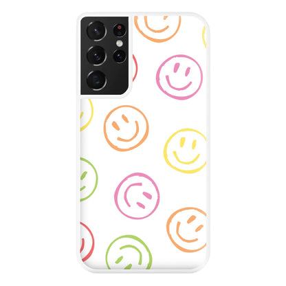 Colourful Sketched Smileys Pattern Phone Case for Galaxy S21 Ultra