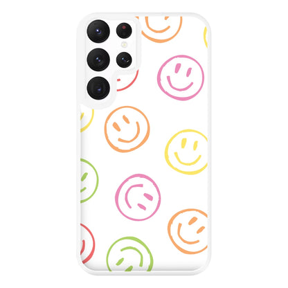 Colourful Sketched Smileys Pattern Phone Case for Galaxy S22 Ultra
