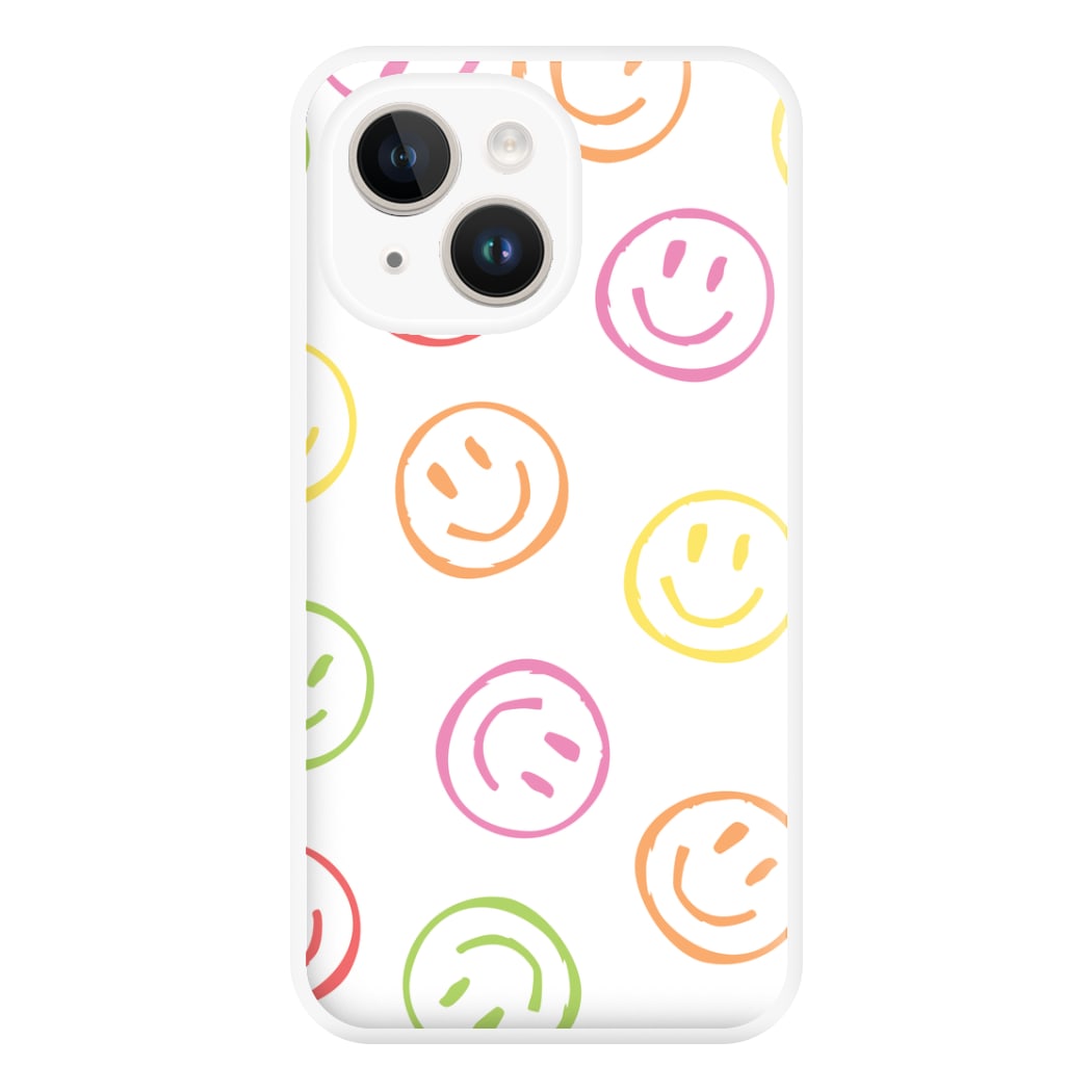 Colourful Sketched Smileys Pattern Phone Case for iPhone 14 Plus