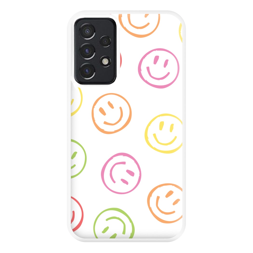Colourful Sketched Smileys Pattern Phone Case for Galaxy A52 / A52s