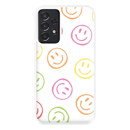 Colourful Sketched Smileys Pattern Phone Case for Galaxy A52 / A52s