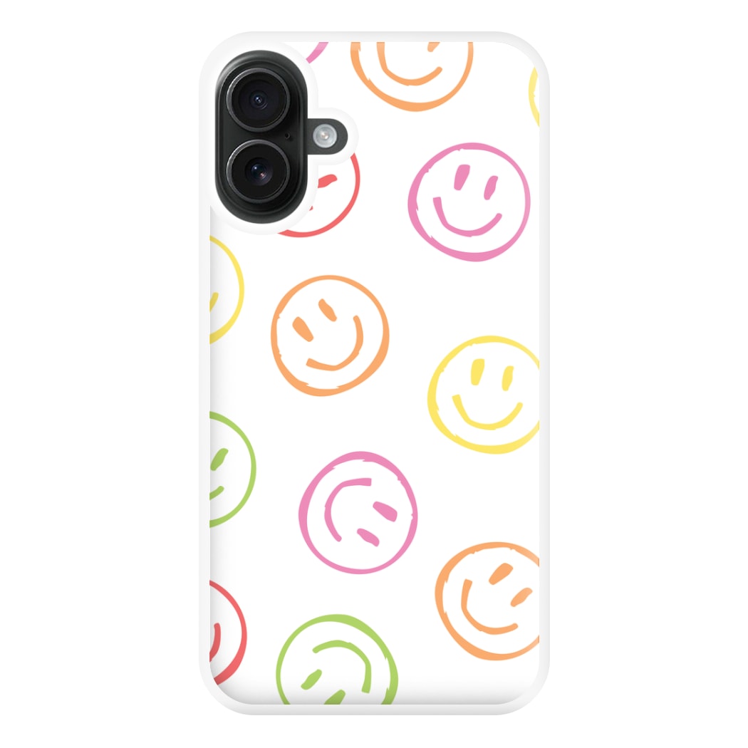 Colourful Sketched Smileys Pattern Phone Case for iPhone 16 Plus