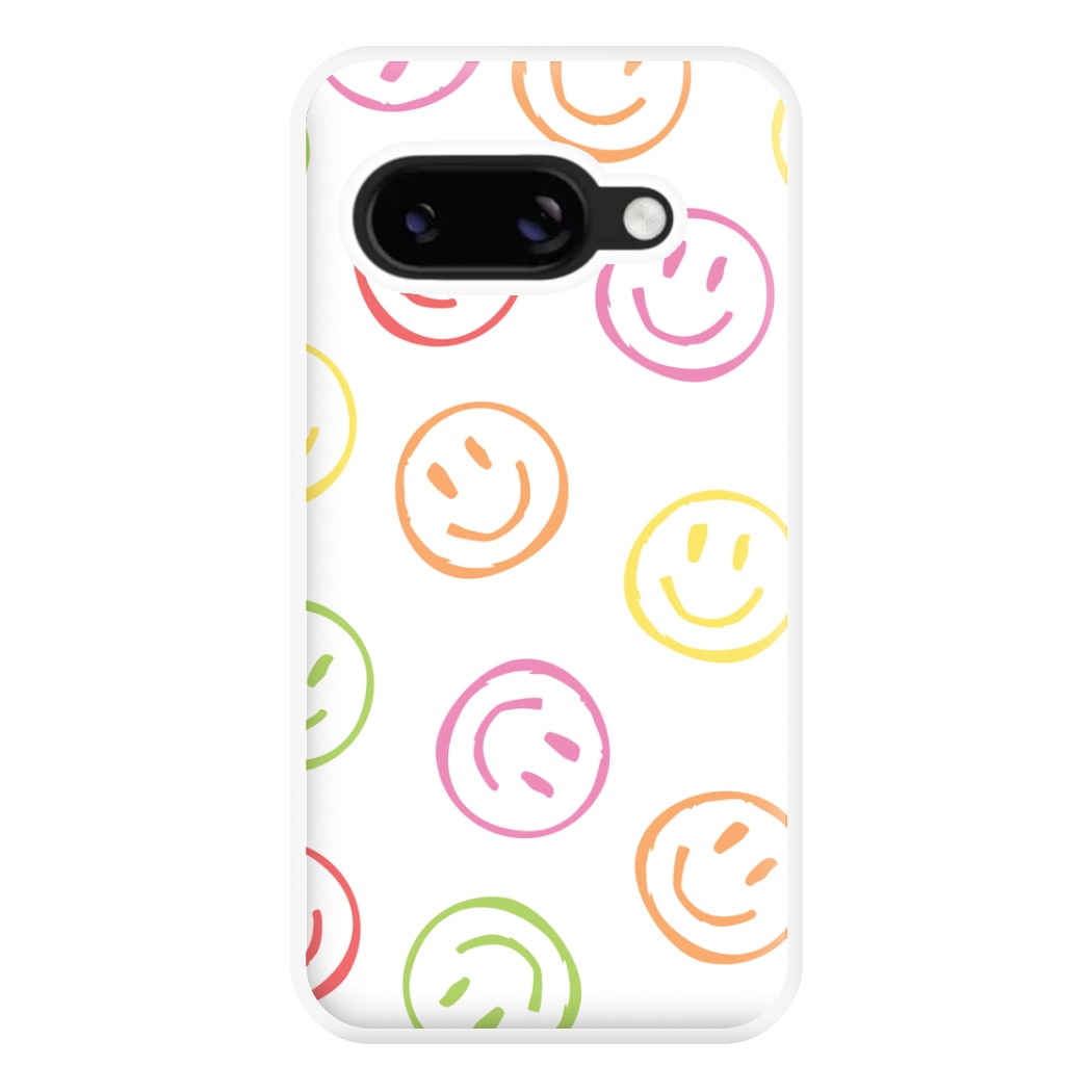 Colourful Sketched Smileys Pattern Phone Case for Google Pixel 8a