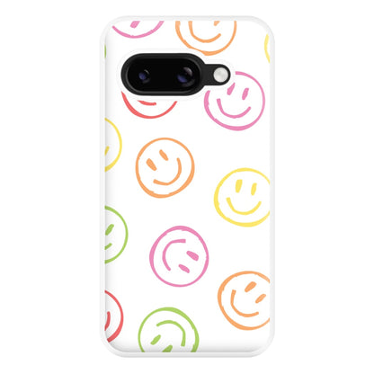 Colourful Sketched Smileys Pattern Phone Case for Google Pixel 8a