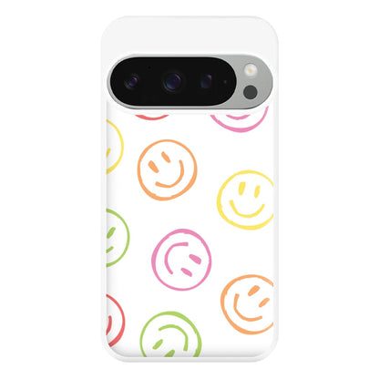 Colourful Sketched Smileys Pattern Phone Case for Google Pixel 9 Pro XL