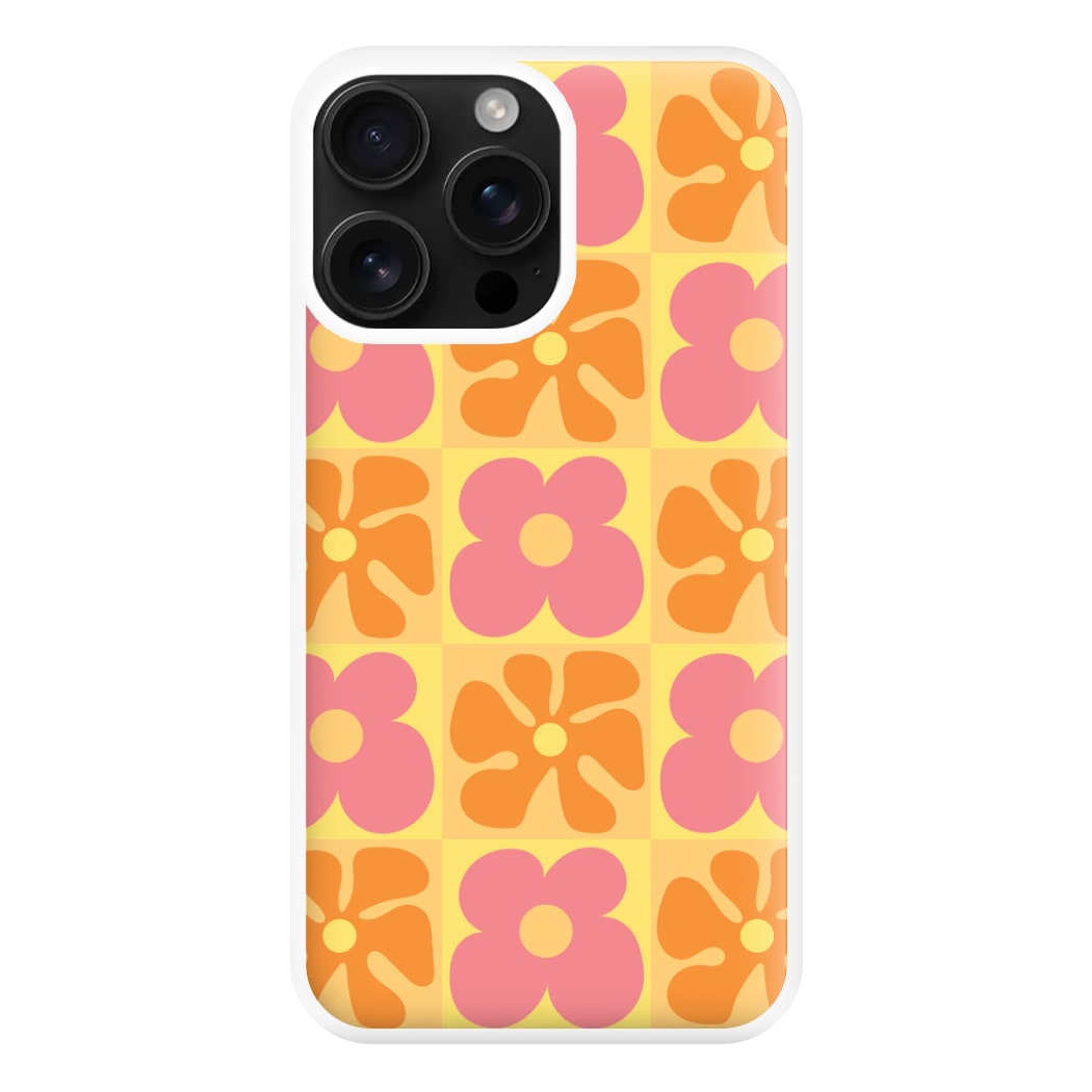 Summer Flowers Checkered Pattern Phone Case for iPhone 16 Pro Max