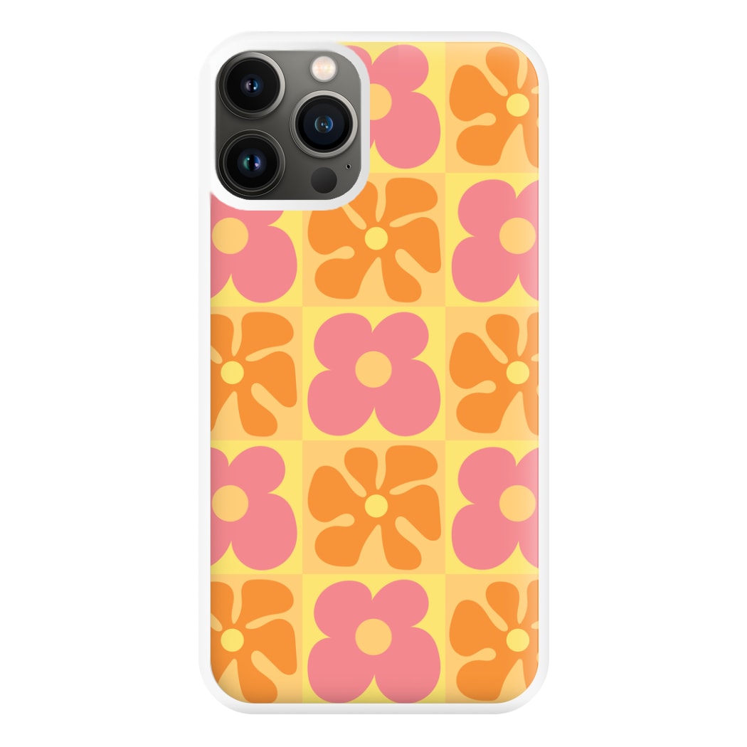 Summer Flowers Checkered Pattern Phone Case for iPhone 13 Pro Max