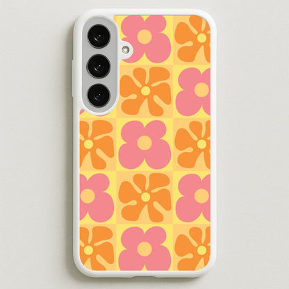 Summer Flowers Checkered Pattern Phone Case for Galaxy S25FE