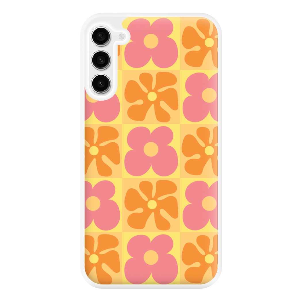 Summer Flowers Checkered Pattern Phone Case for Galaxy S23FE