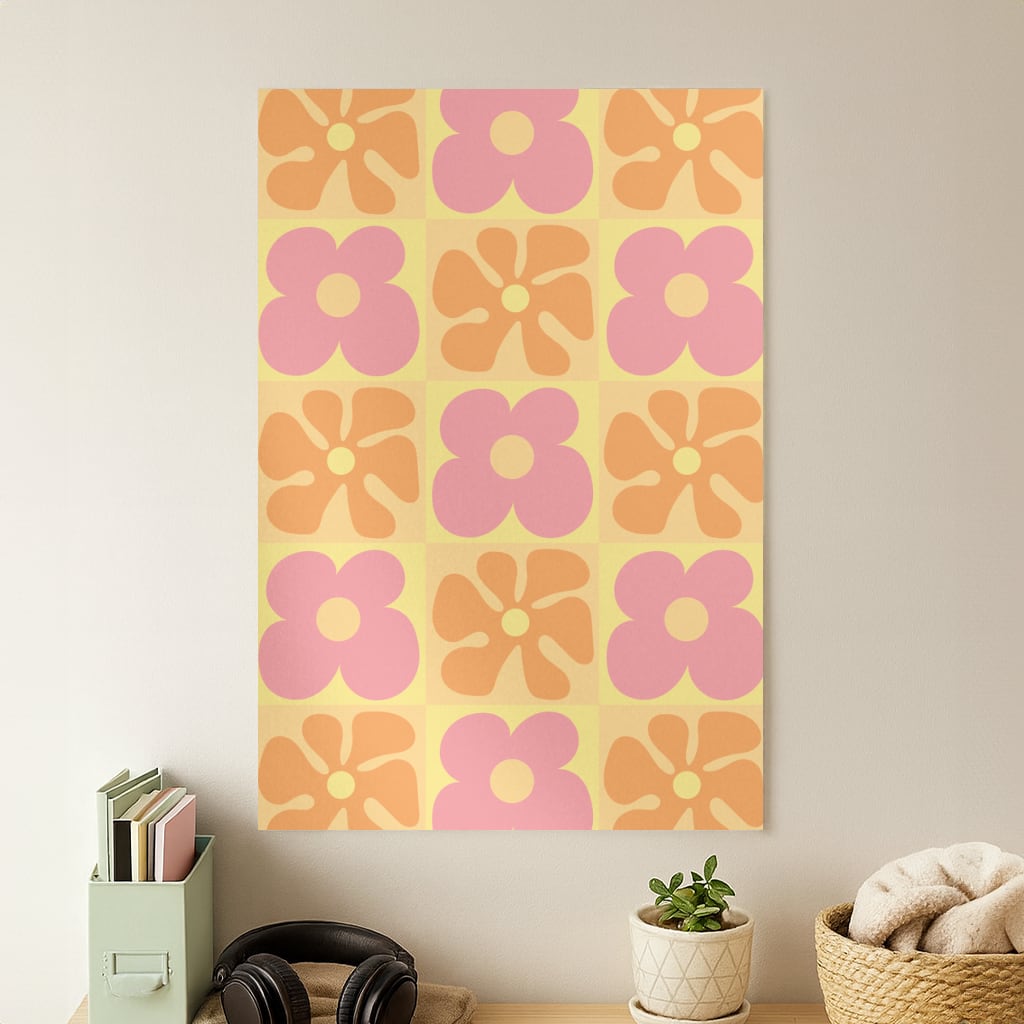 Summer Flowers Checkered Pattern Poster
