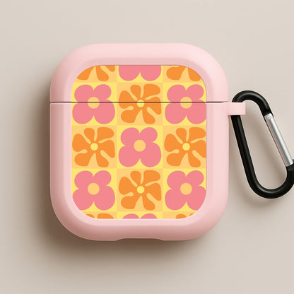 Summer Flowers Checkered Pattern Pink AirPods Case