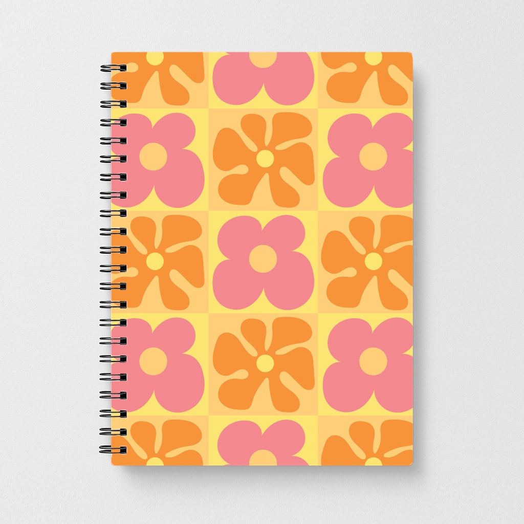 Summer Flowers Checkered Pattern Notebook