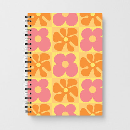 Summer Flowers Checkered Pattern Notebook