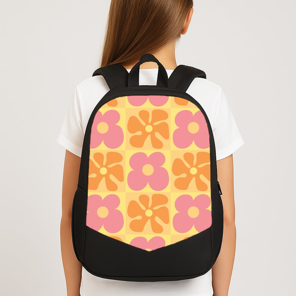 Summer Flowers Checkered Pattern Large School Bag