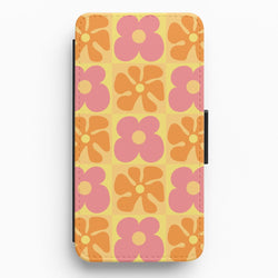 Summer Flowers Checkered Pattern Flip / Wallet Phone Case