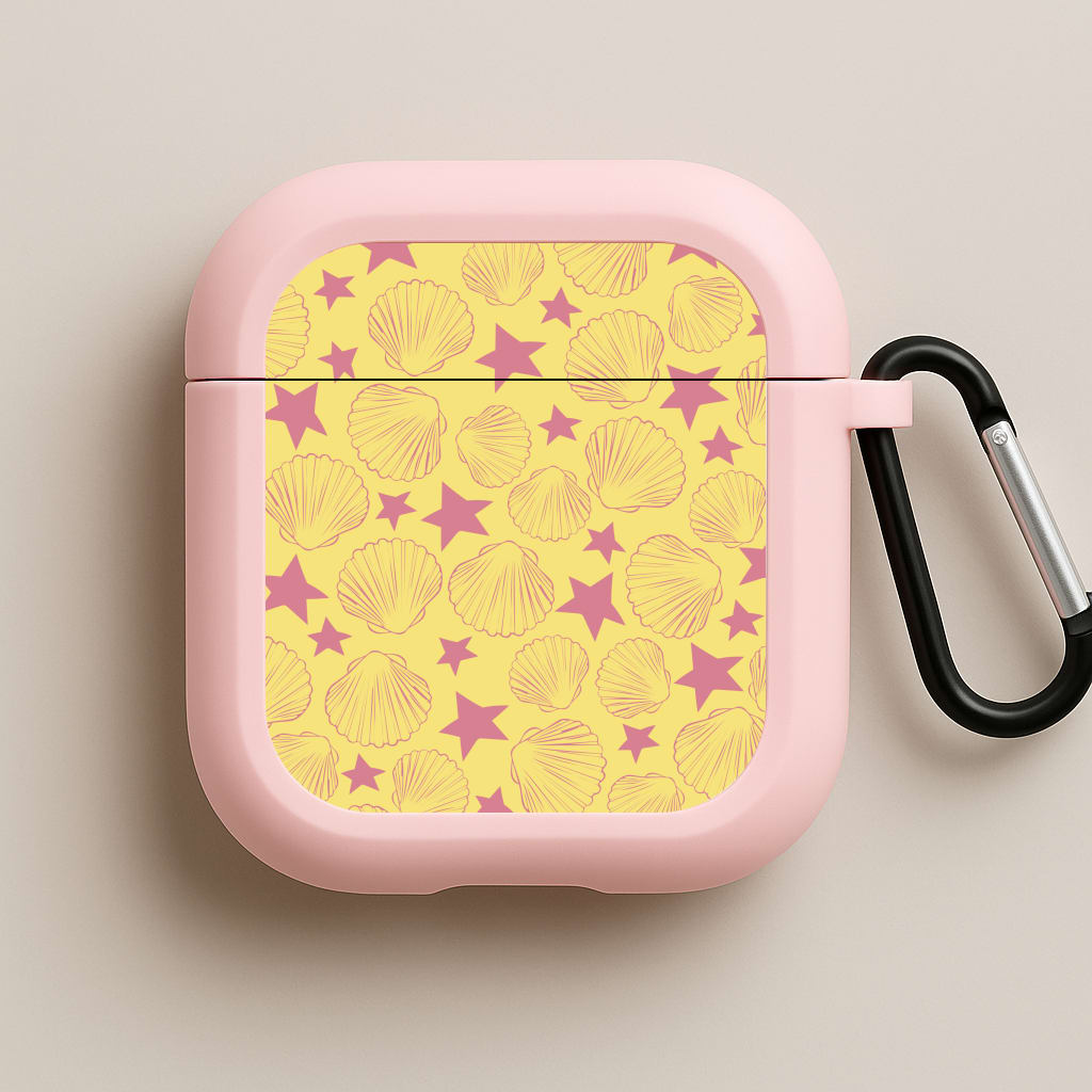 Seashells And Stars Yellow Pattern Pink AirPods Case