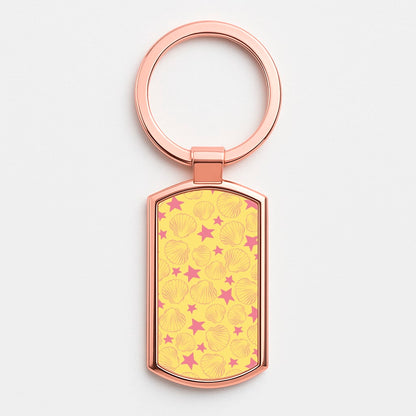 Seashells And Stars Yellow Pattern Luxury Keyring