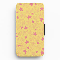 Seashells And Stars Yellow Pattern Flip / Wallet Phone Case