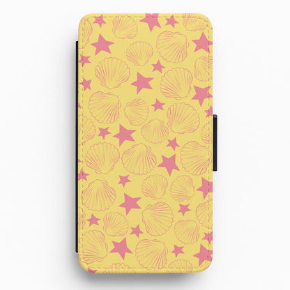 Seashells And Stars Yellow Pattern Flip / Wallet Phone Case