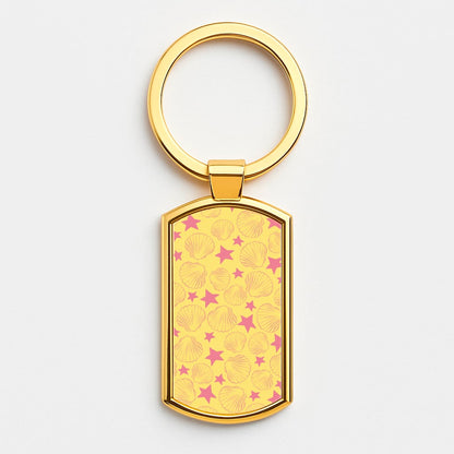 Seashells And Stars Yellow Pattern Luxury Keyring