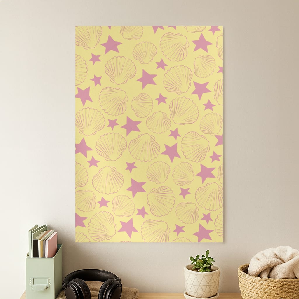 Seashells And Stars Yellow Pattern Poster