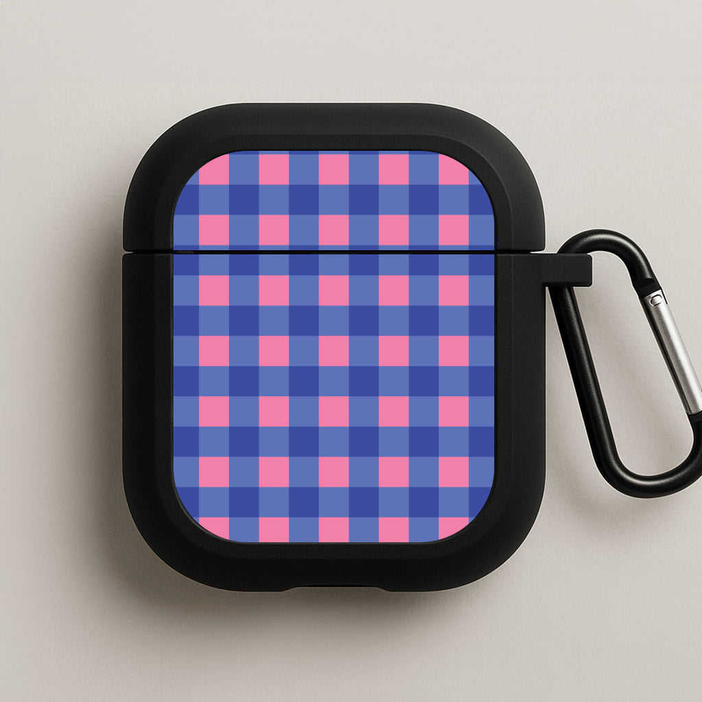 Pink And Blue Checkered Pattern AirPods Case