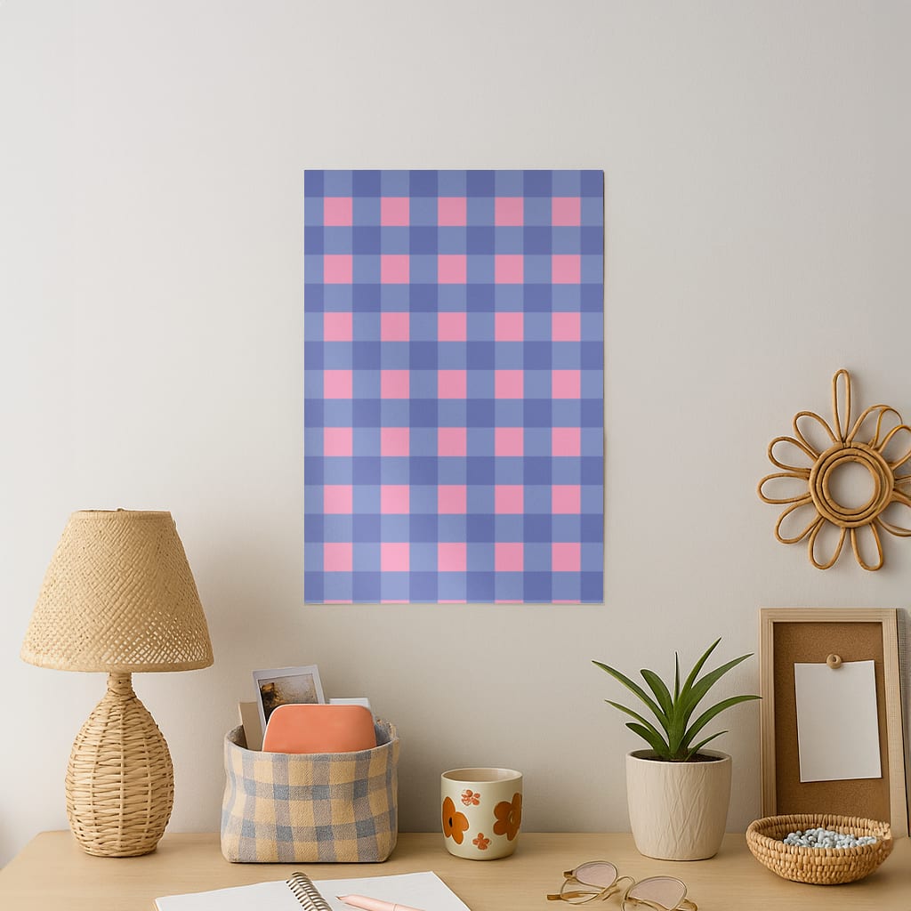 Pink And Blue Checkered Pattern Art Print