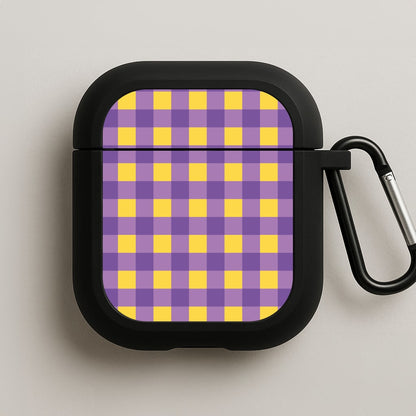 Purple And Yellow Checkered Pattern AirPods Case