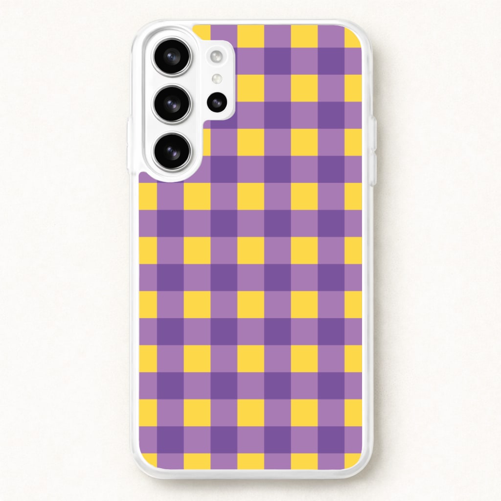Purple And Yellow Checkered Pattern Phone Case for Galaxy S26 Ultra