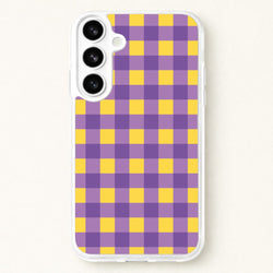 Purple And Yellow Checkered Pattern Phone Case for Galaxy S26 Plus
