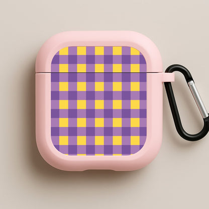 Purple And Yellow Checkered Pattern Pink AirPods Case