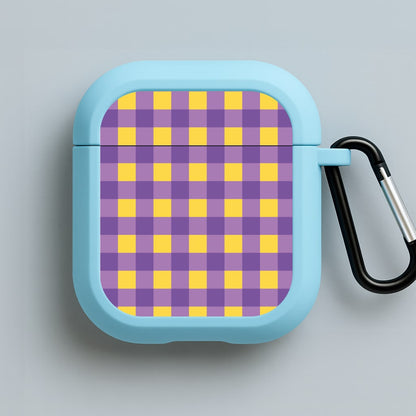 Purple And Yellow Checkered Pattern Blue AirPods Case