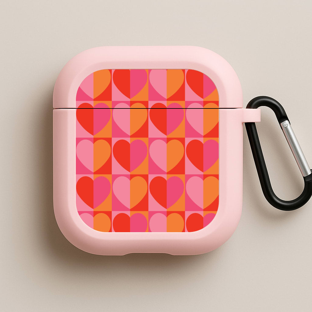Sunset Hearts Pattern Pink AirPods Case