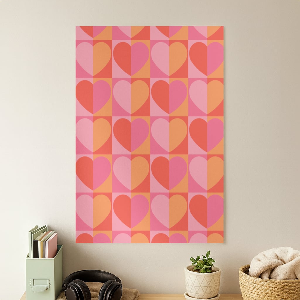 Sunset Hearts Pattern Poster