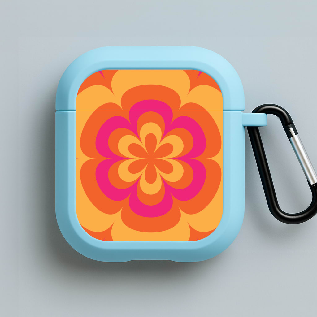 Sunset Trippy Flower Pattern Blue AirPods Case
