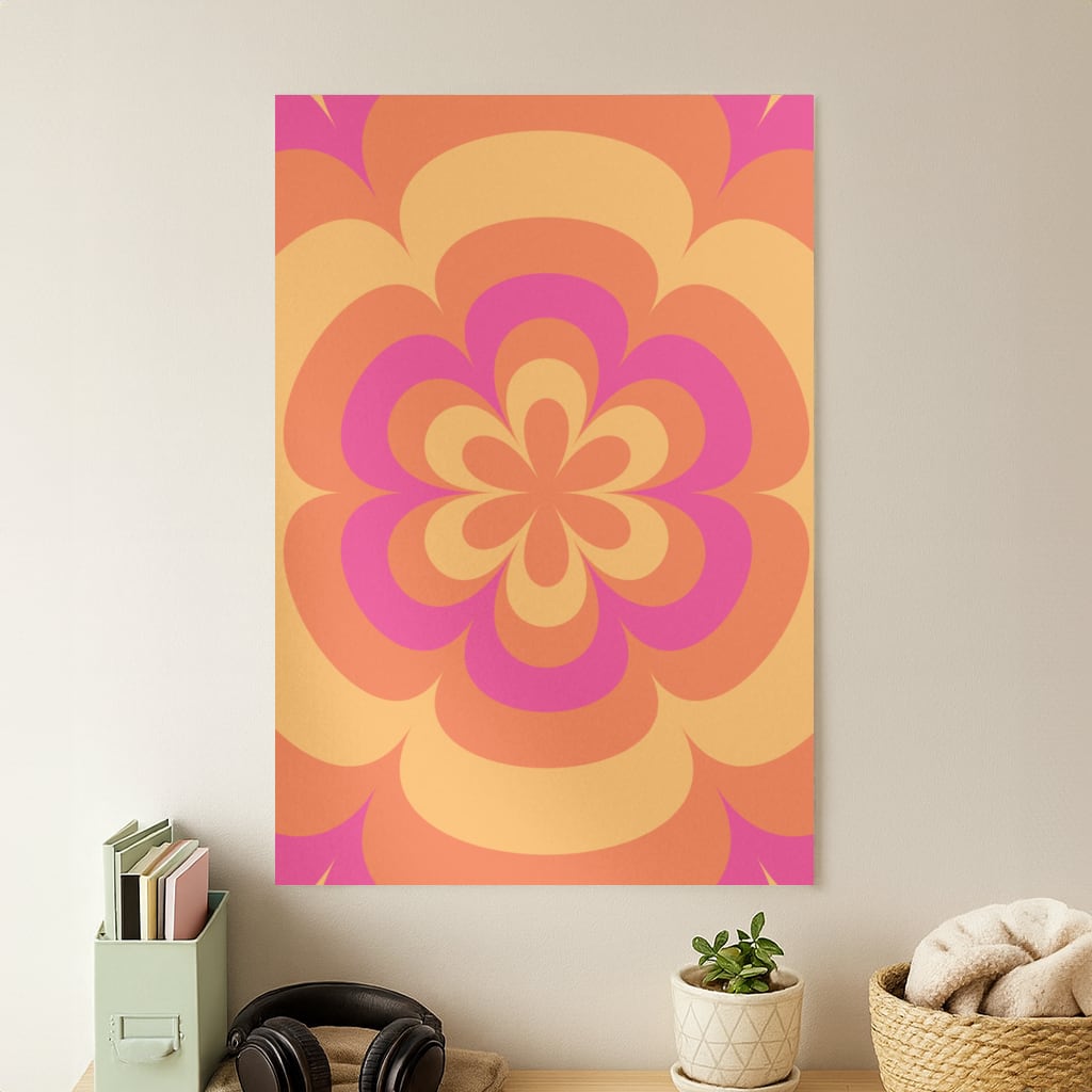 Sunset Trippy Flower Pattern Poster