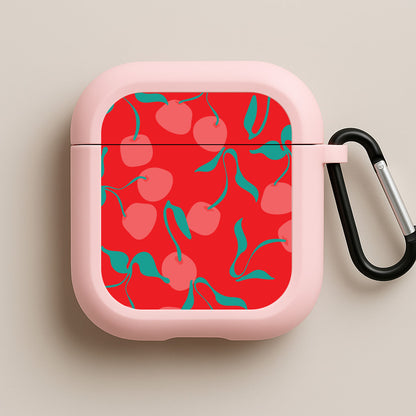 Red Abstract Cherries Pattern Pink AirPods Case