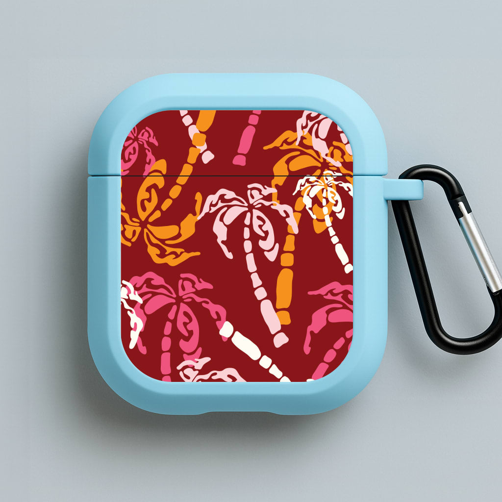 Abstract Palm Trees Pattern Blue AirPods Case
