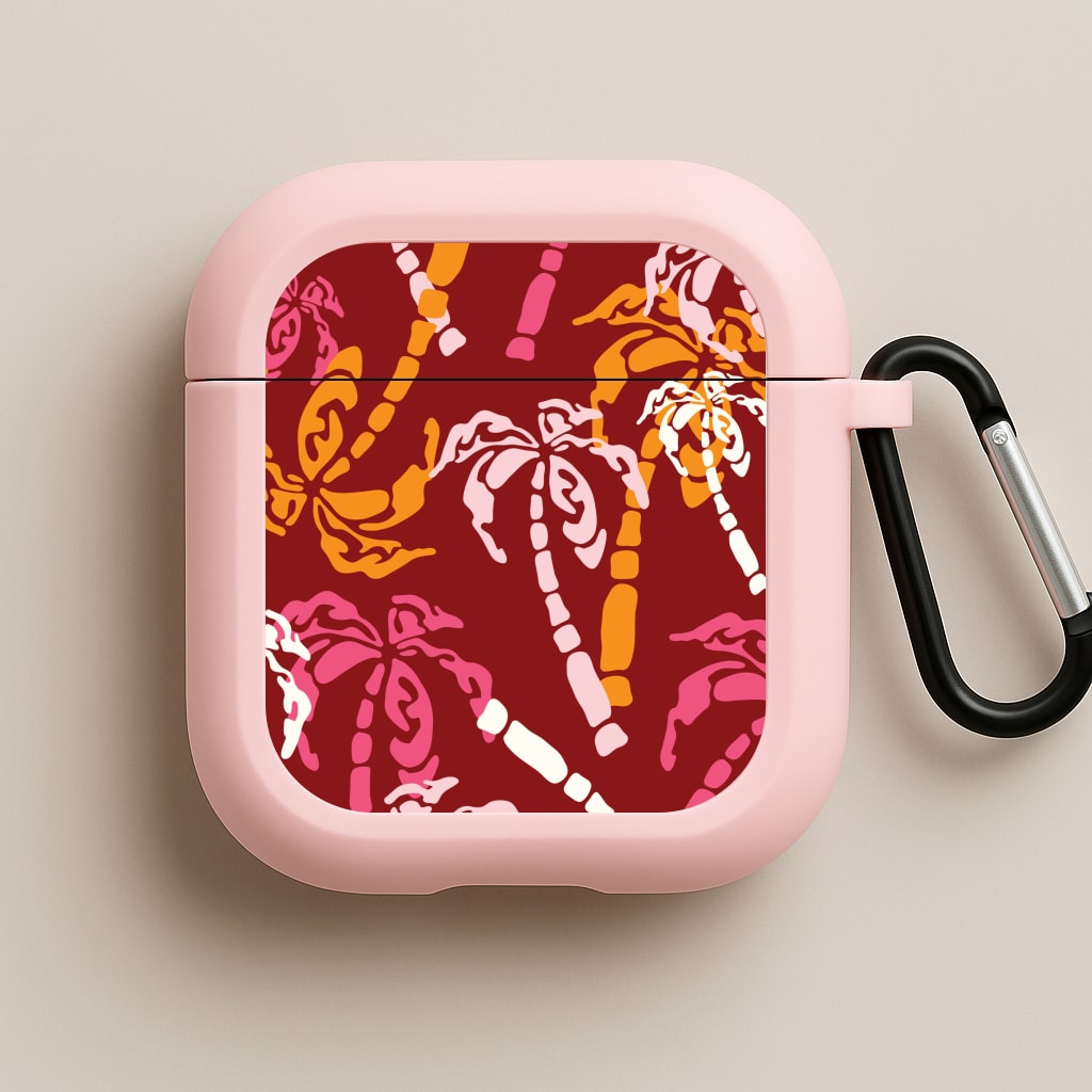 Abstract Palm Trees Pattern Pink AirPods Case